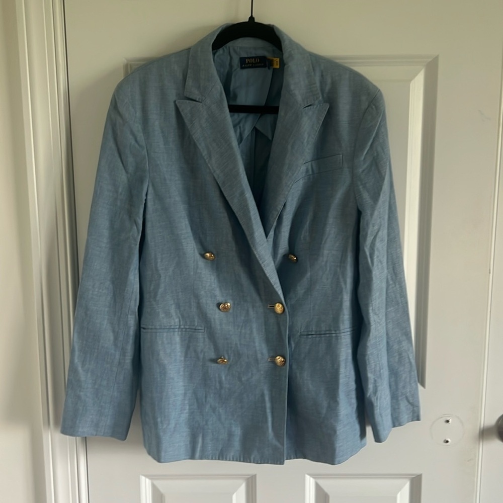 NWOT  Polo Ralph Lauren Chambray Double Breasted Blazer Size 10 - Picture 3 of 10